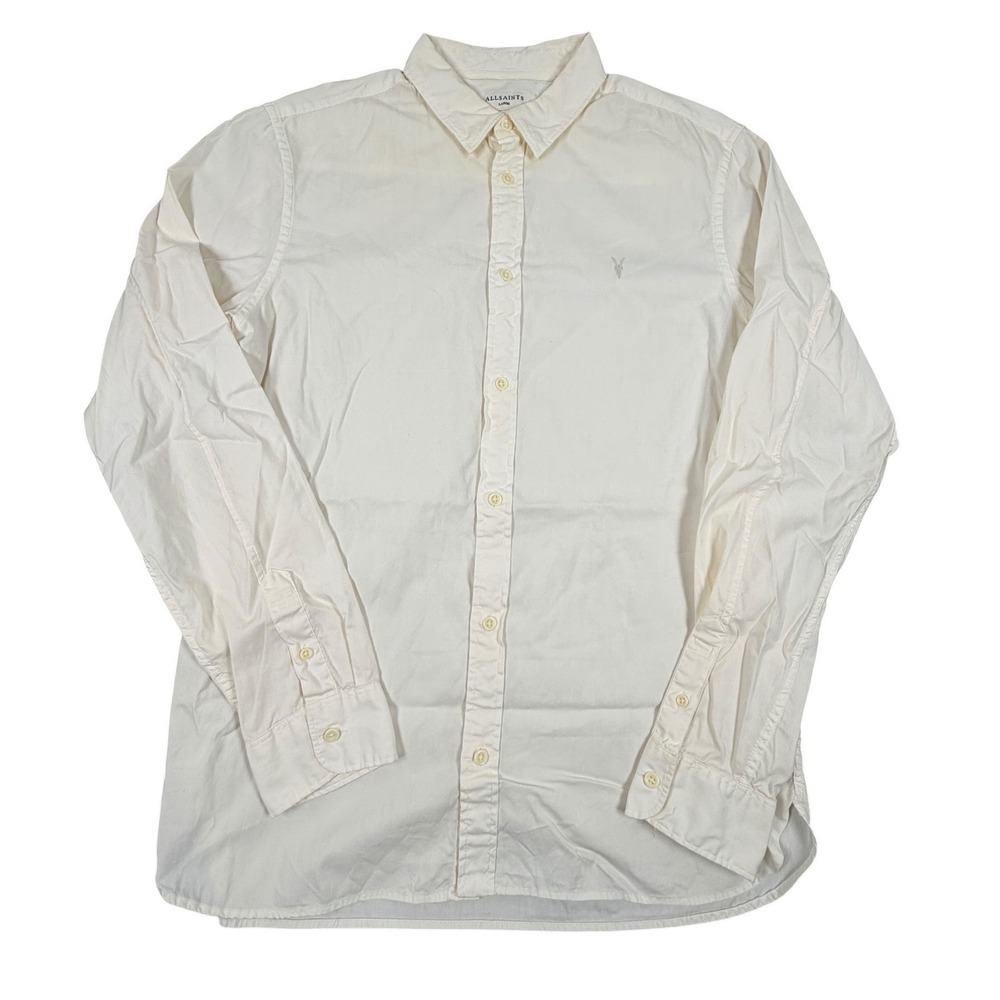 AllSaints Redondo LS Shirt Mens Large Cream Off-White Long Sleeve Cotton